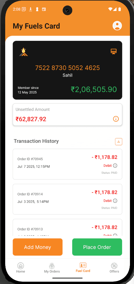 MyFuels fuel cards interface