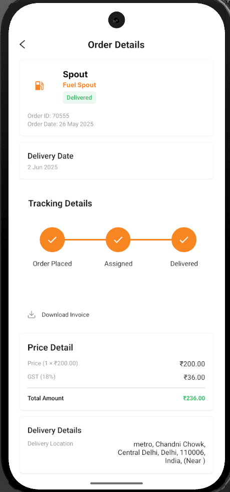 MyFuels order interface